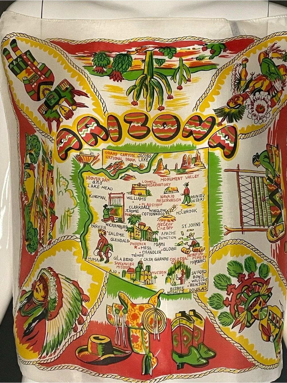 Rare Vintage 50s Arizona Souvenir Scarf Bandana 16 In Sq Excellent Condition - Picture 4 of 10